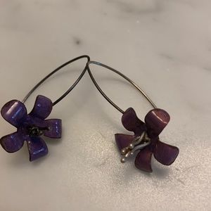 Purple flower with silver drop earrings